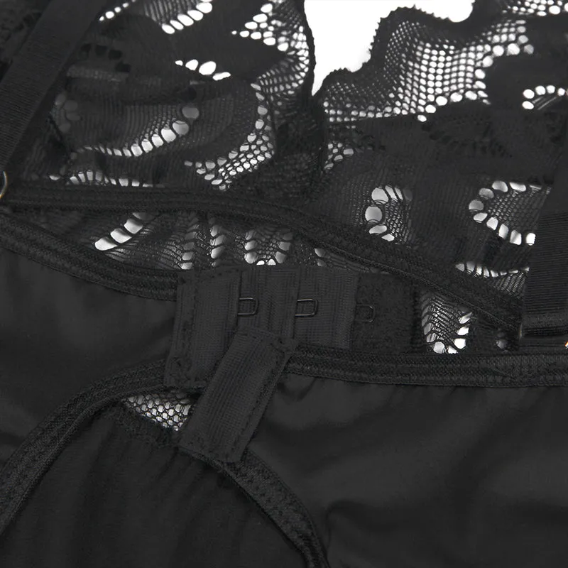 Black Lace Floral Babydoll – Back Closure Hook & Eye, Sexy High-Quality Lingerie