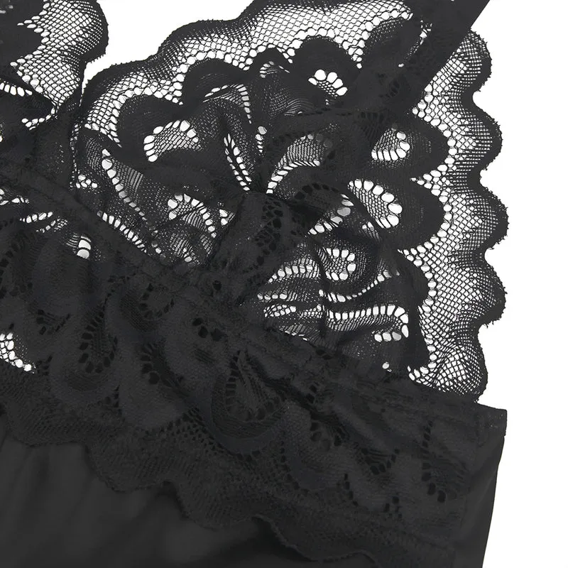 Black Lace Floral Babydoll – Back Closure Hook & Eye, Sexy High-Quality Lingerie