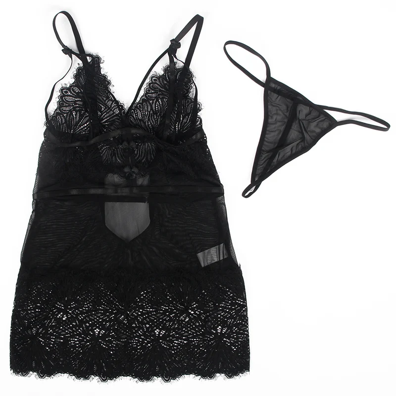 Sexy Black Lace Babydoll – Adjustable Shoulder Straps, Tight Fit, High-Quality Lingerie