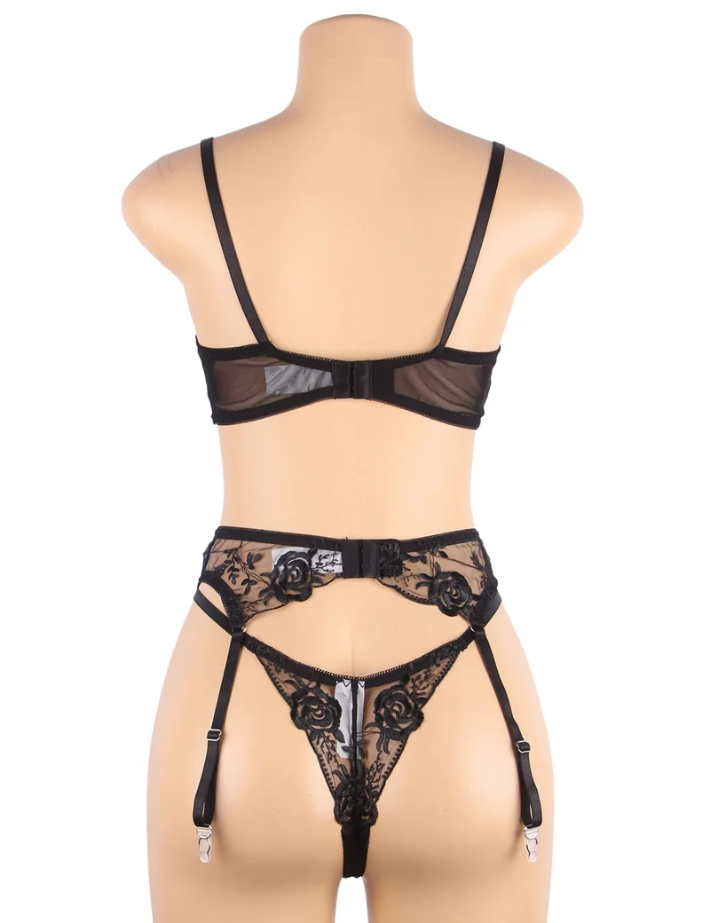 Floral Embroidery Underwire Lingerie Set – Bra & Garter, Sexy High-Quality