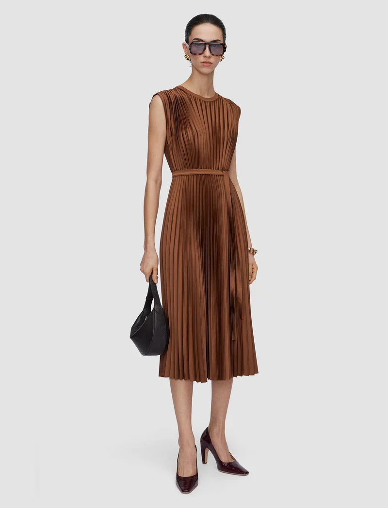 Volta Knit Weave Plisse Dress Cinnamon