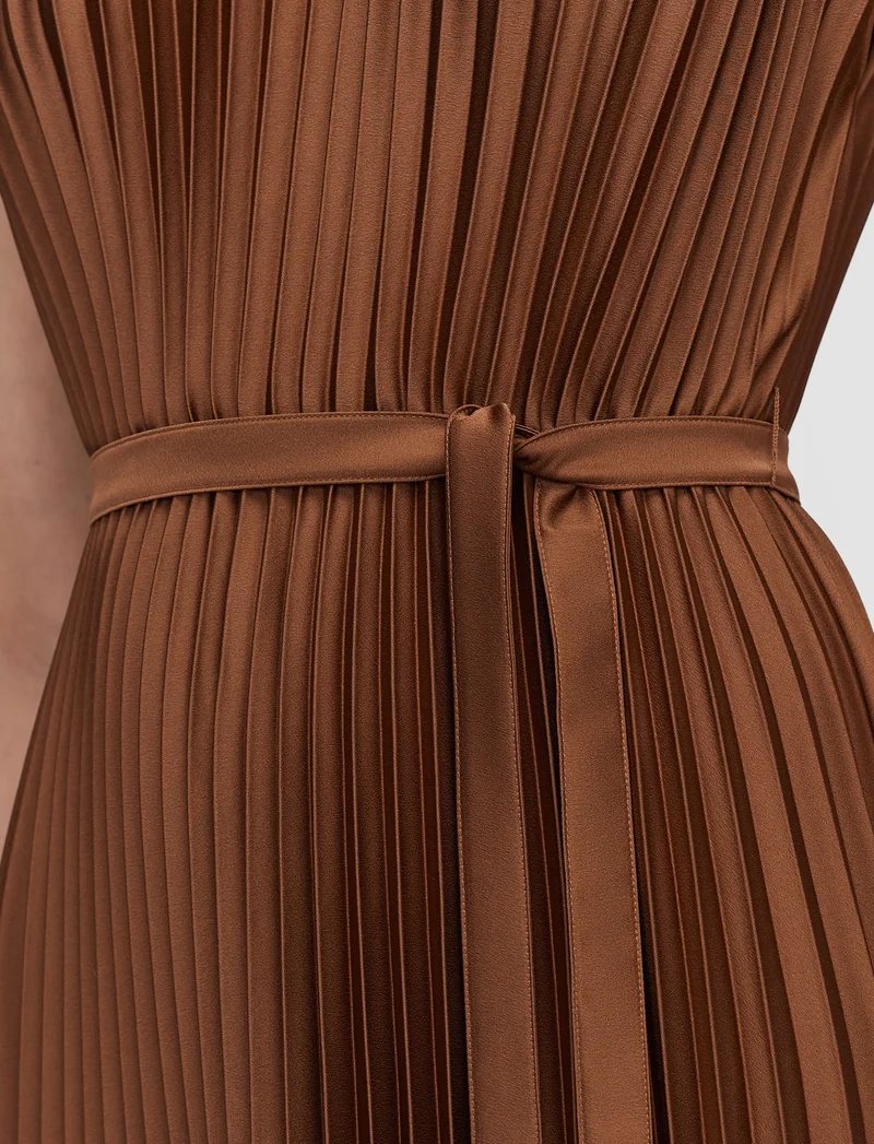 Volta Knit Weave Plisse Dress Cinnamon