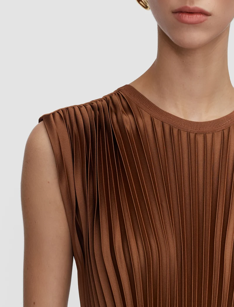 Volta Knit Weave Plisse Dress Cinnamon