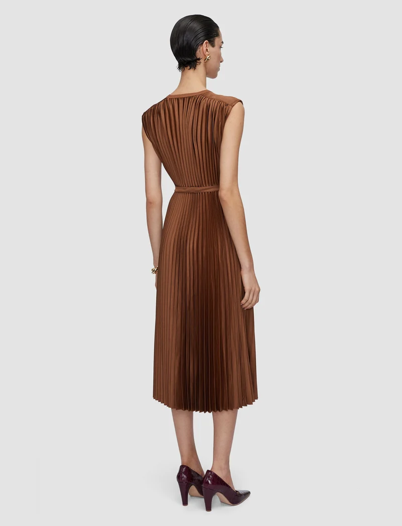 Volta Knit Weave Plisse Dress Cinnamon
