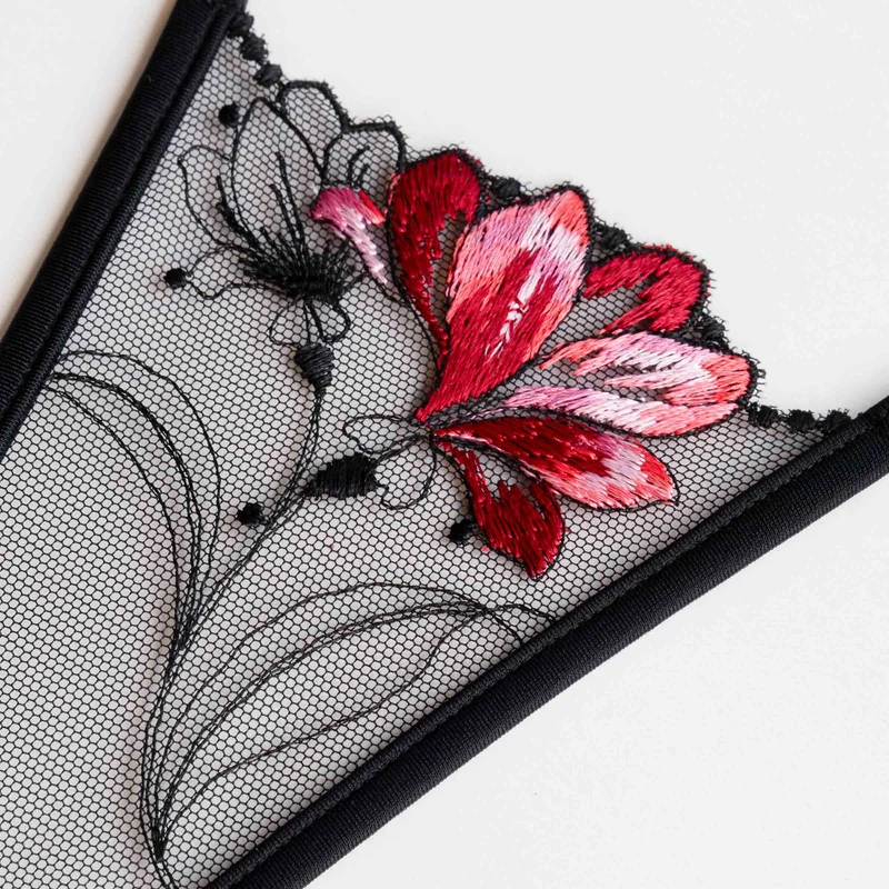 Red Flower - Mini G-String - Schwarz/Rot