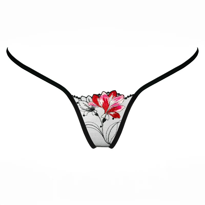 Red Flower - Mini G-String - Schwarz/Rot