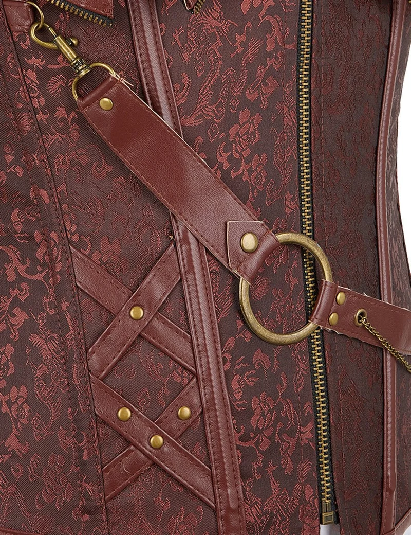 Neckholder-Body aus kaffeefarbenem Kunstleder – Ketten, Nieten & 14 weiche Stäbchen