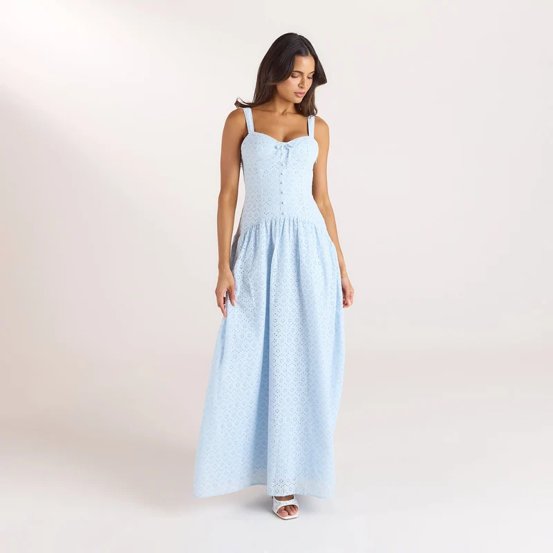 Broderie Maxi Dress - Blue