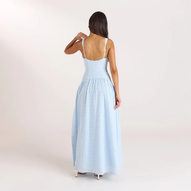 Broderie Maxi Dress - Blue
