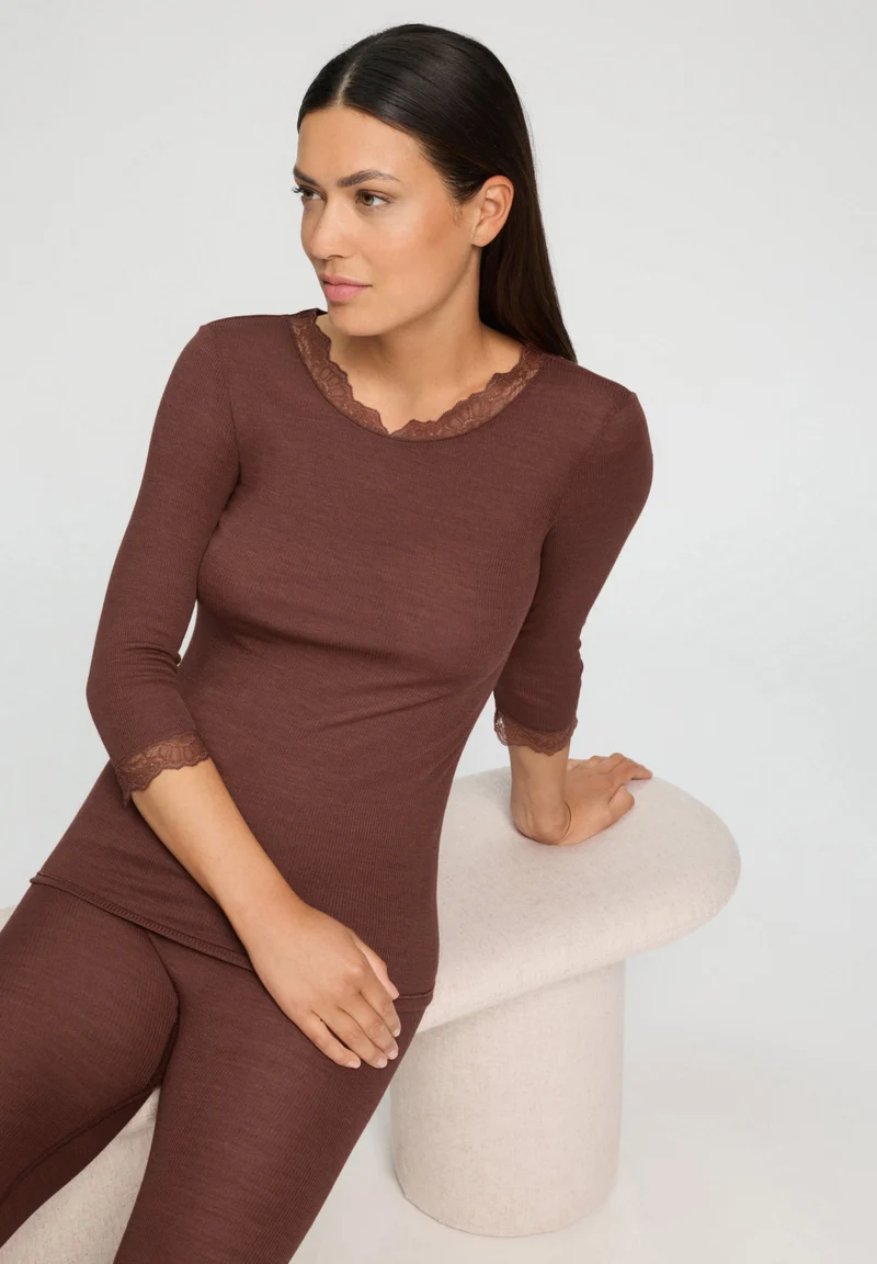 Woolen Lace 3/4 SLV Shirt | cinnamon 070769-072790