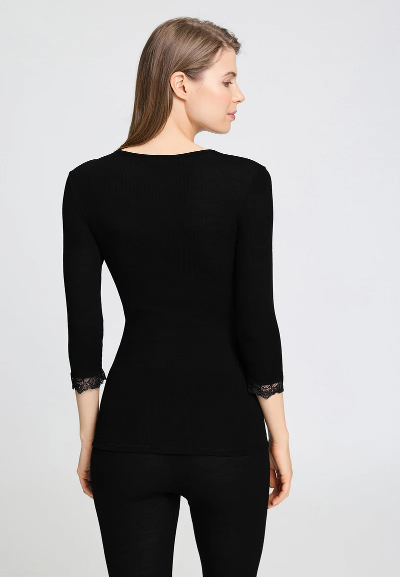 Woolen Lace 3/4 SLV Shirt | black 070769-070019