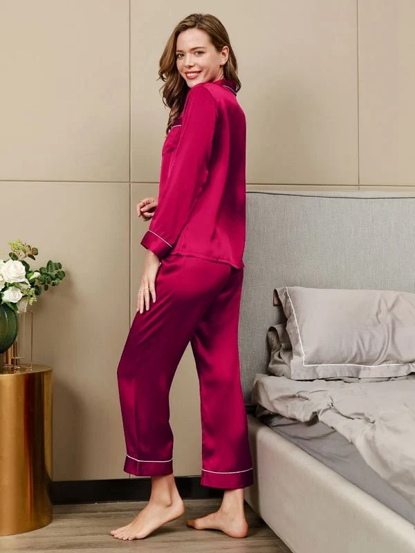 Klassisches Schwarz – Langes Premium-Seidenpyjama-Set