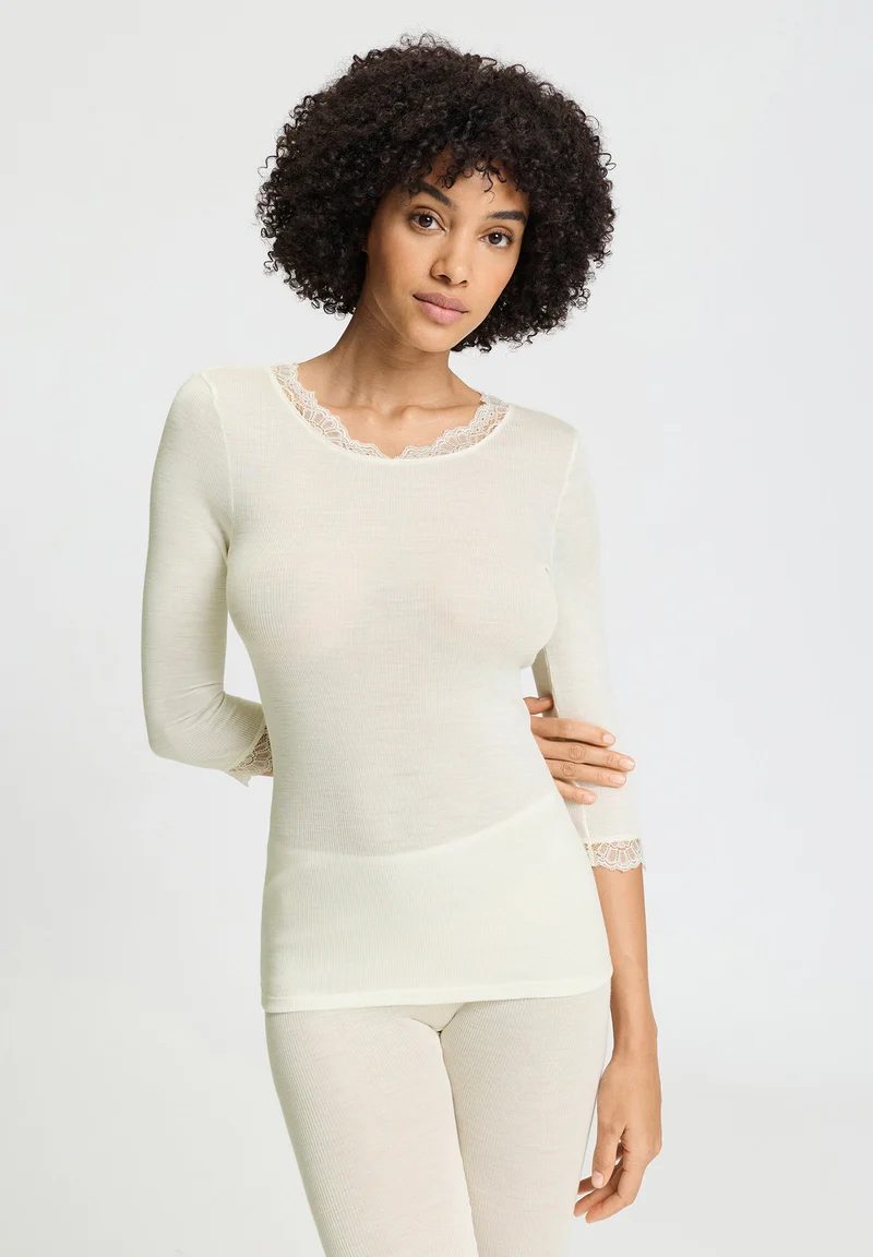 Woolen Lace 3/4 SLV Shirt | misty white 070769-072123
