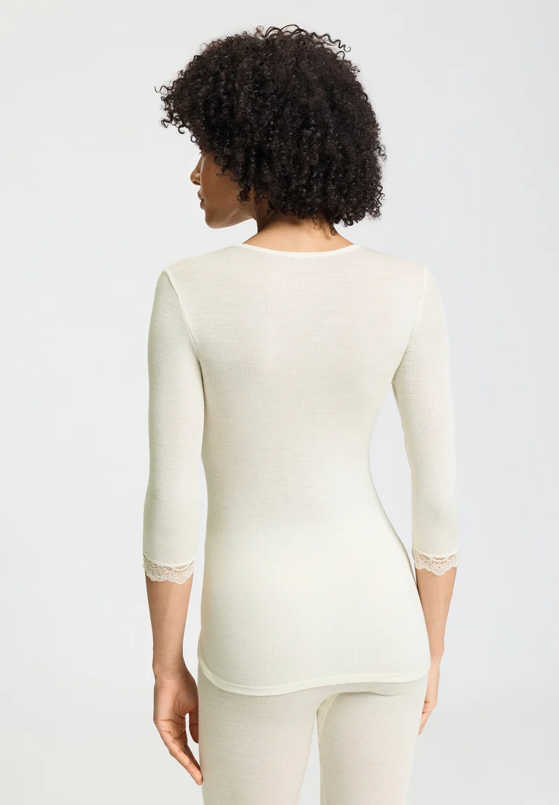 Woolen Lace 3/4 SLV Shirt | misty white 070769-072123