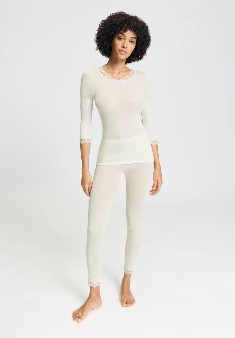 Woolen Lace 3/4 SLV Shirt | misty white 070769-072123