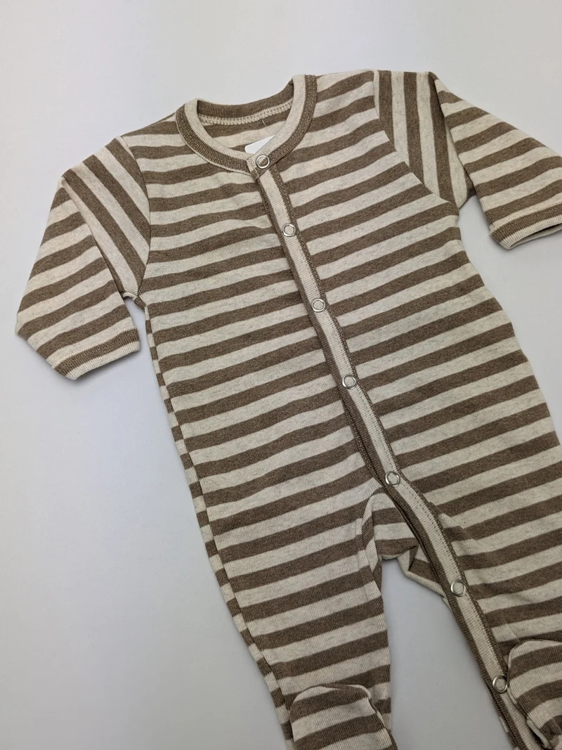 Joha Baumwollnachthemd mit Füßchen - Streifen - Beige/Creme