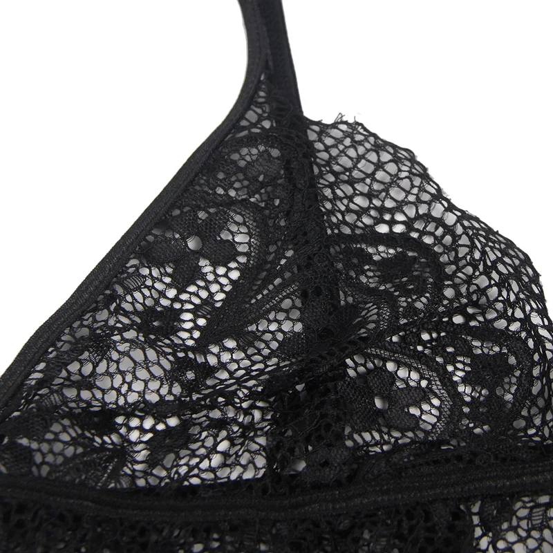 Sexy Schwarzes Spitzen Dessous Set 2-teilig Bralette, 95% Polyester, 5% Elastan