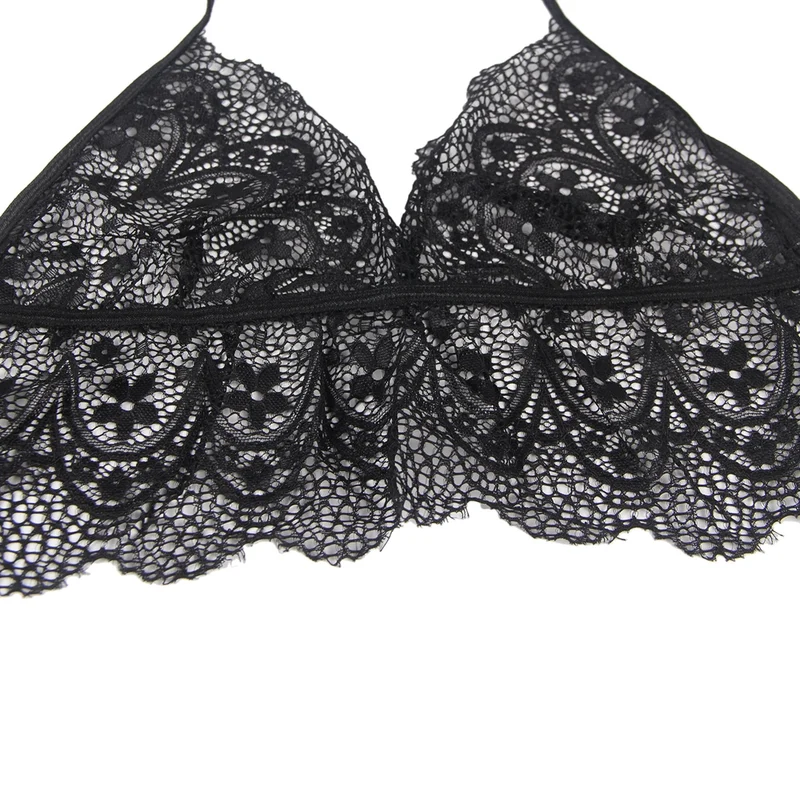 Sexy Schwarzes Spitzen Dessous Set 2-teilig Bralette, 95% Polyester, 5% Elastan