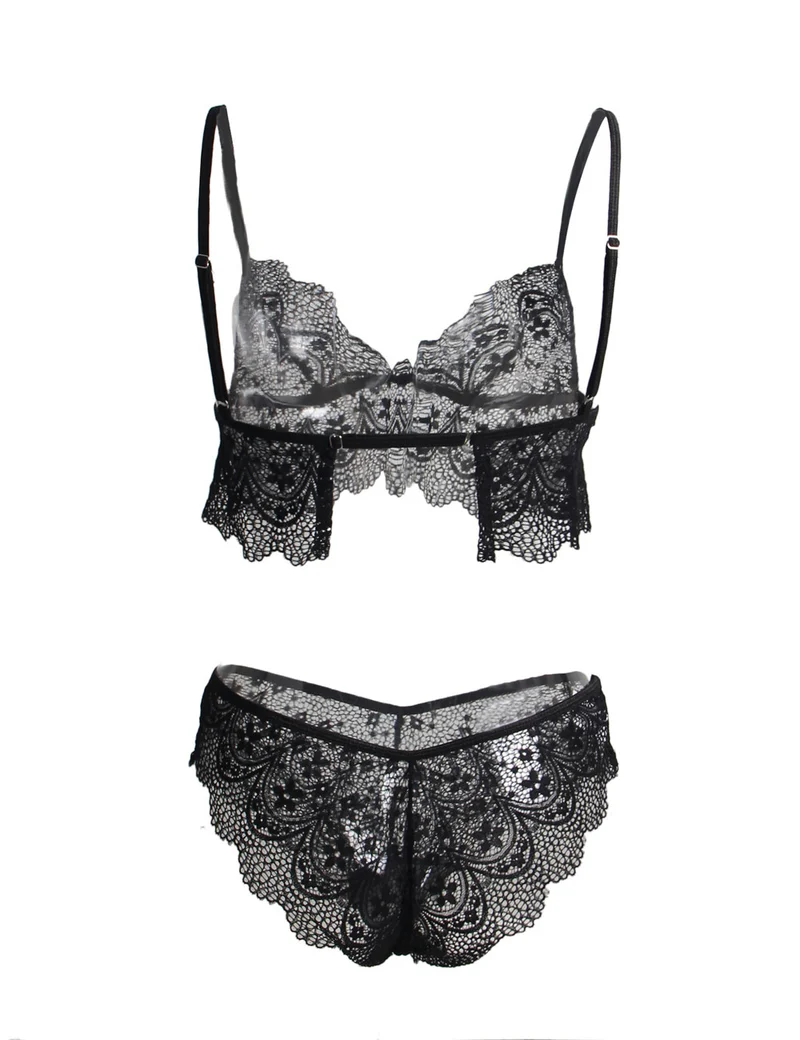 Sexy Schwarzes Spitzen Dessous Set 2-teilig Bralette, 95% Polyester, 5% Elastan