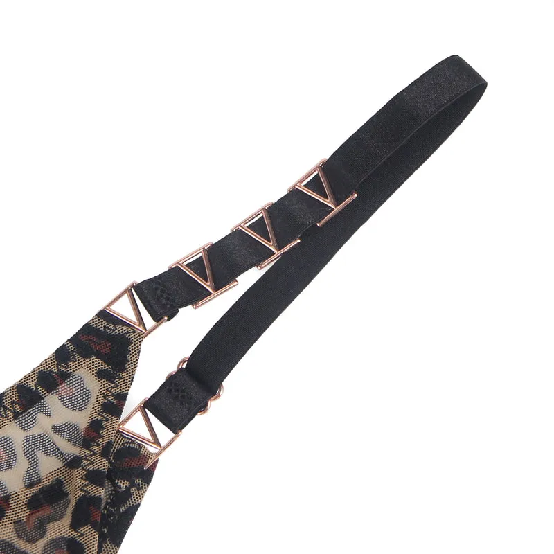 Sexy Leopard Print Mesh String Damen, 88% Polyamid, 12% Elastan, transparent & dehnbar