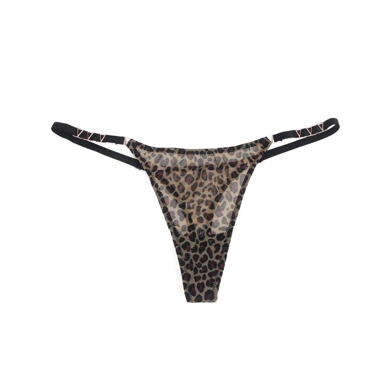 Sexy Leopard Print Mesh String Damen, 88% Polyamid, 12% Elastan, transparent & dehnbar