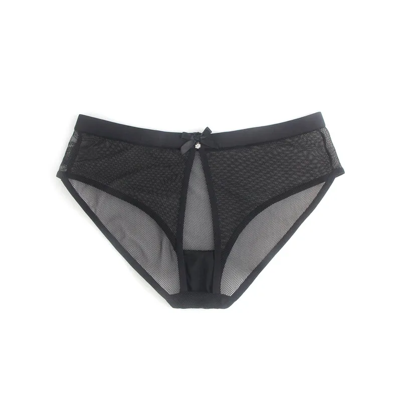 Sexy Schwarze Mesh Panty mit offenem Rücken, 88% Polyamid, 12% Elastan, transparent