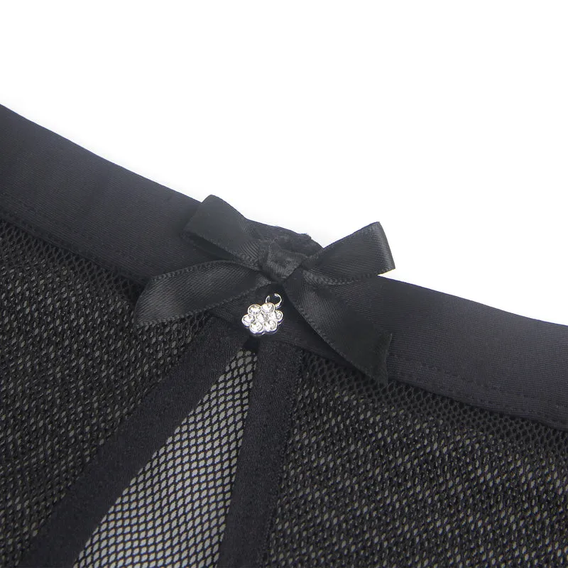 Sexy Schwarze Mesh Panty mit offenem Rücken, 88% Polyamid, 12% Elastan, transparent