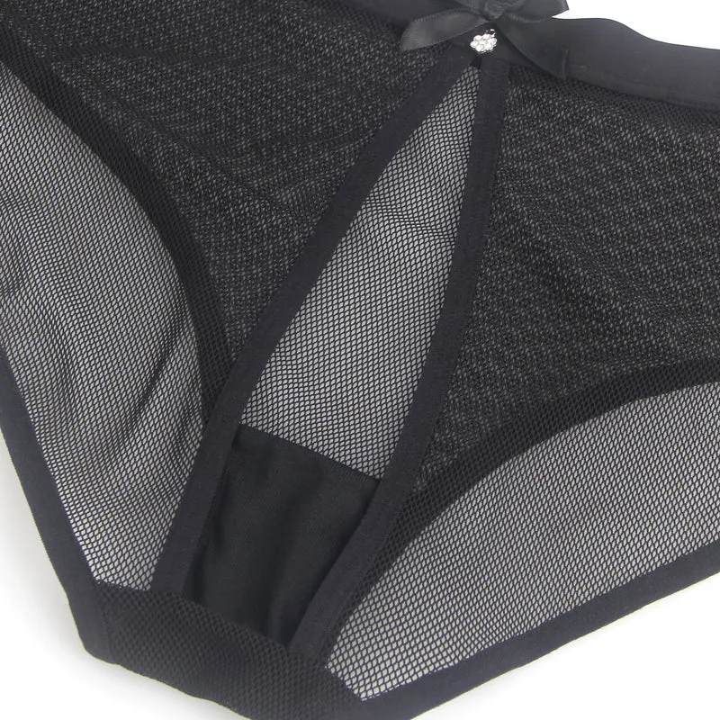 Sexy Schwarze Mesh Panty mit offenem Rücken, 88% Polyamid, 12% Elastan, transparent