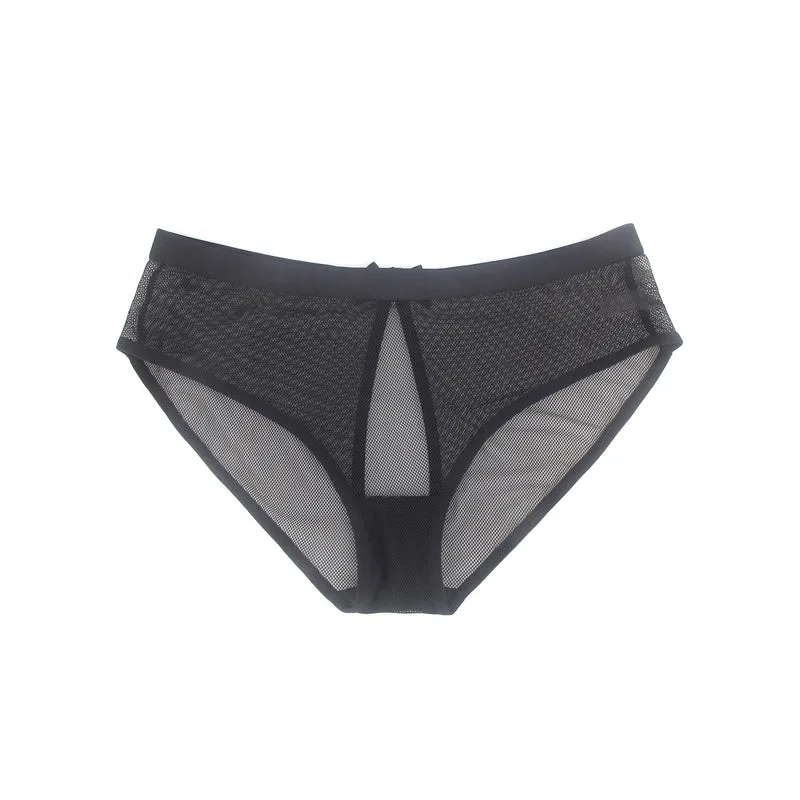 Sexy Schwarze Mesh Panty mit offenem Rücken, 88% Polyamid, 12% Elastan, transparent