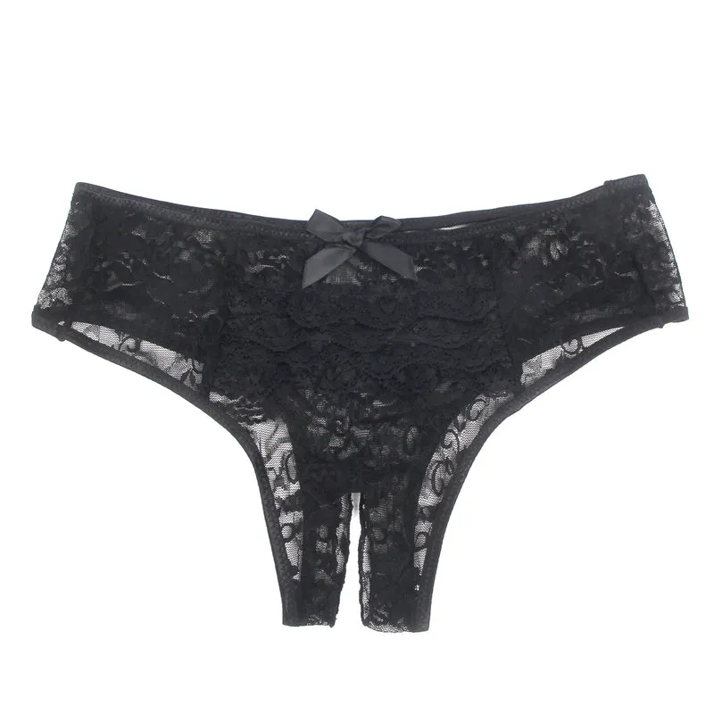 Sexy Schwarze Crotchless Spitze Panty, 88% Nylon, 12% Spandex – verführerisch & dehnbar