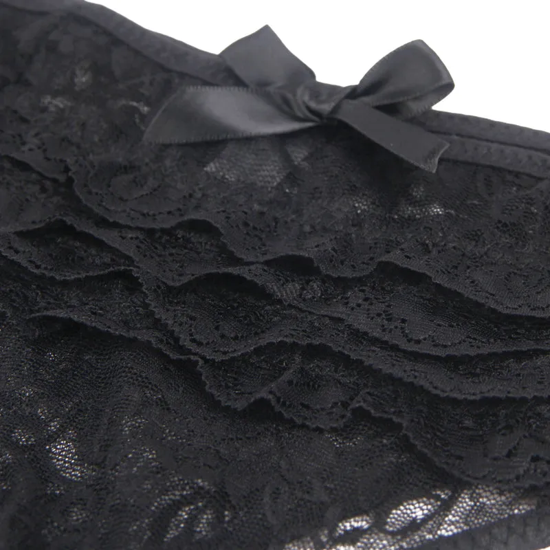 Sexy Schwarze Crotchless Spitze Panty, 88% Nylon, 12% Spandex – verführerisch & dehnbar