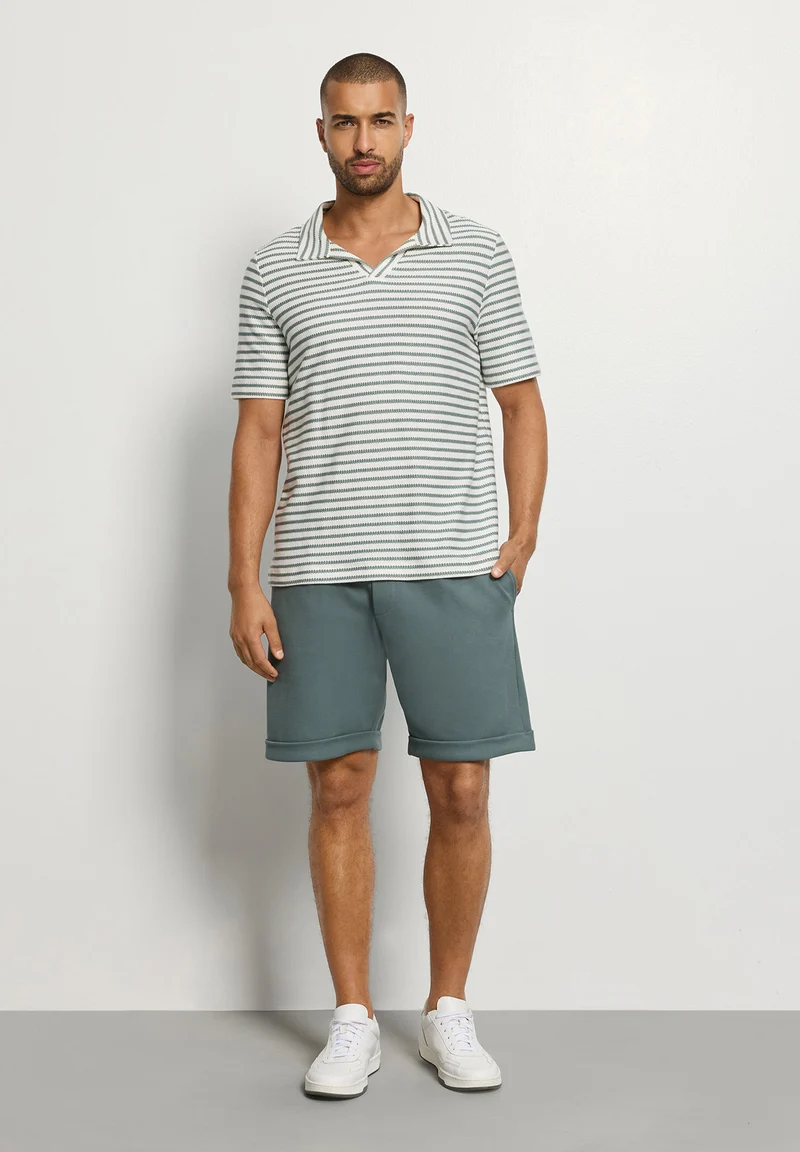Travelwear S/SLV Shirt V-Neck | studio green stripes 075865-073114