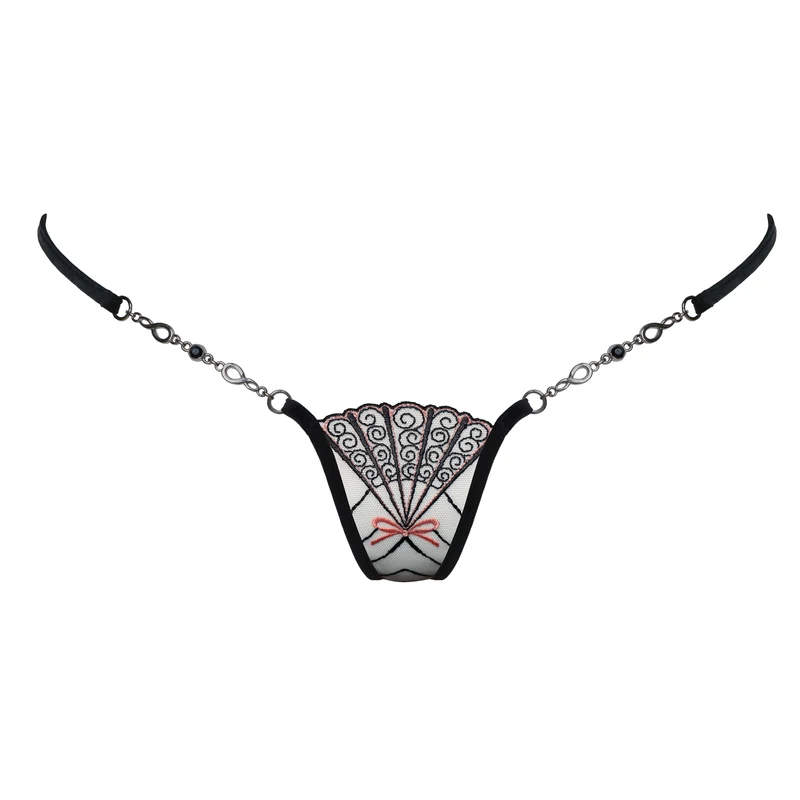 Secret Geisha - Micro T-String mit Schmuck - Schwarz/Rosa