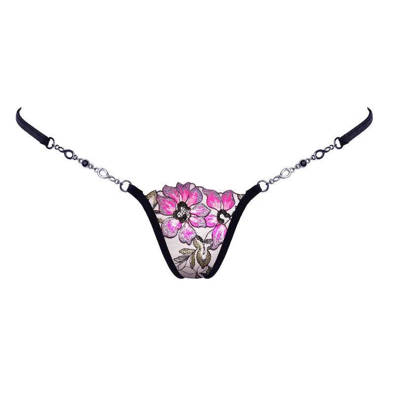 Garden of Love - Black - Mini V-String mit Schmuck