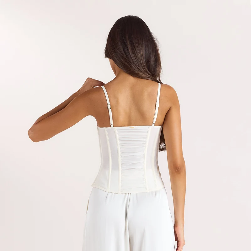 Ruched Sheer Corset Top - Cream