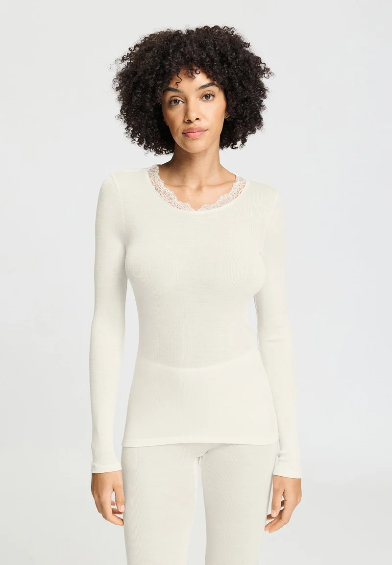 Woolen Lace L/SLV Shirt | misty white 070768-072123