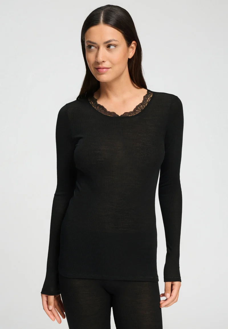 Woolen Lace L/SLV Shirt | black 070768-070019