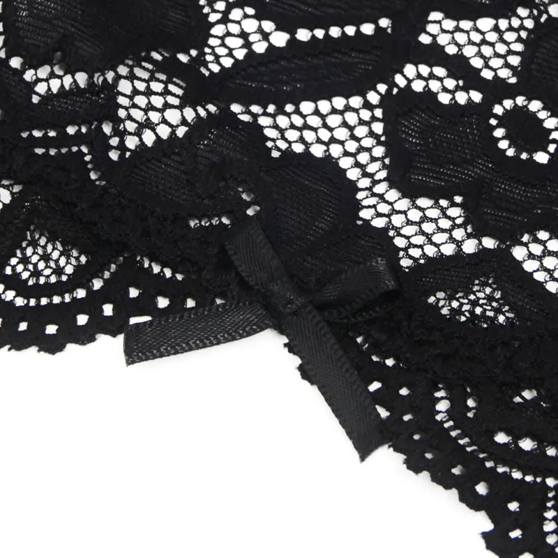 Sexy Schwarze Spitzen-Garter-Panty mit Metall-Clips, 88% Nylon, 12% Spandex, verstellbar