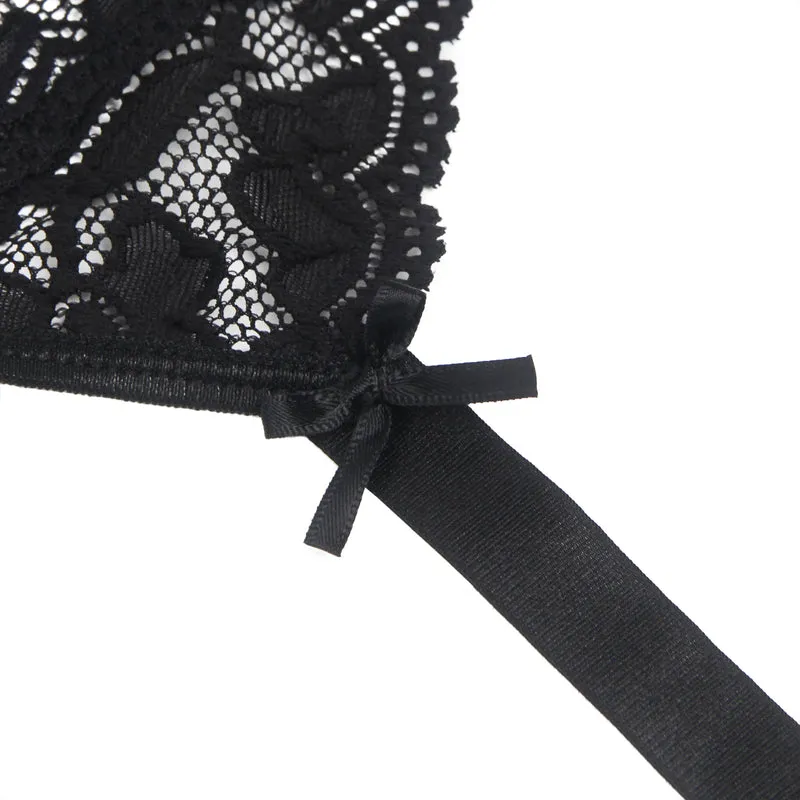 Sexy Schwarze Spitzen-Garter-Panty mit Metall-Clips, 88% Nylon, 12% Spandex, verstellbar
