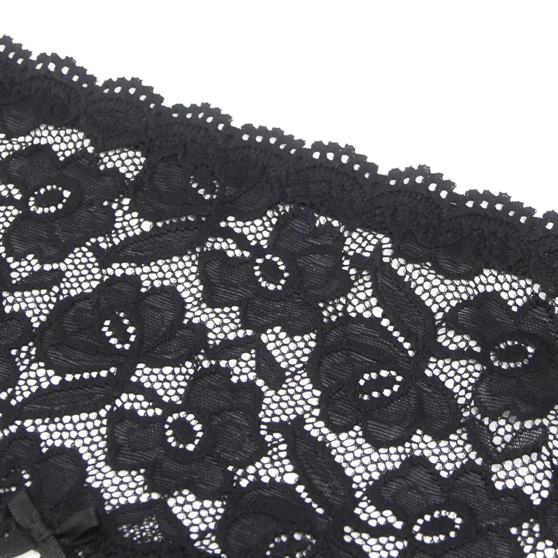 Sexy Schwarze Spitzen-Garter-Panty mit Metall-Clips, 88% Nylon, 12% Spandex, verstellbar