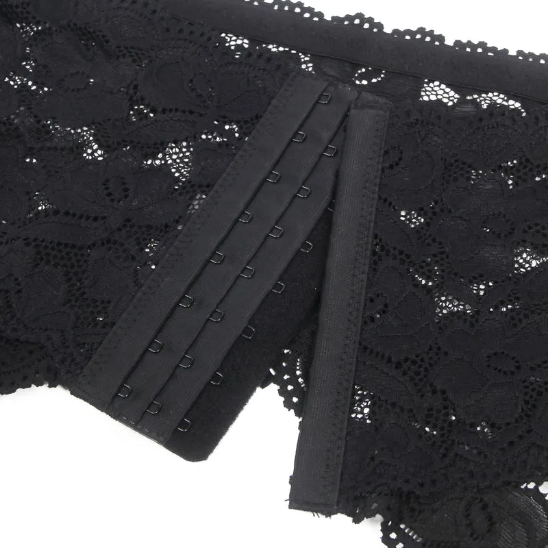 Sexy Schwarze Spitzen-Garter-Panty mit Metall-Clips, 88% Nylon, 12% Spandex, verstellbar