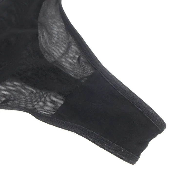 Sexy Schwarze Spitzen-Garter-Panty mit Metall-Clips, 88% Nylon, 12% Spandex, verstellbar