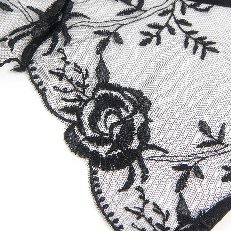 Sexy Schwarze Garter Panty aus Spitzen-Stickerei, 95% Polyester, 5% Spandex, verführerisch