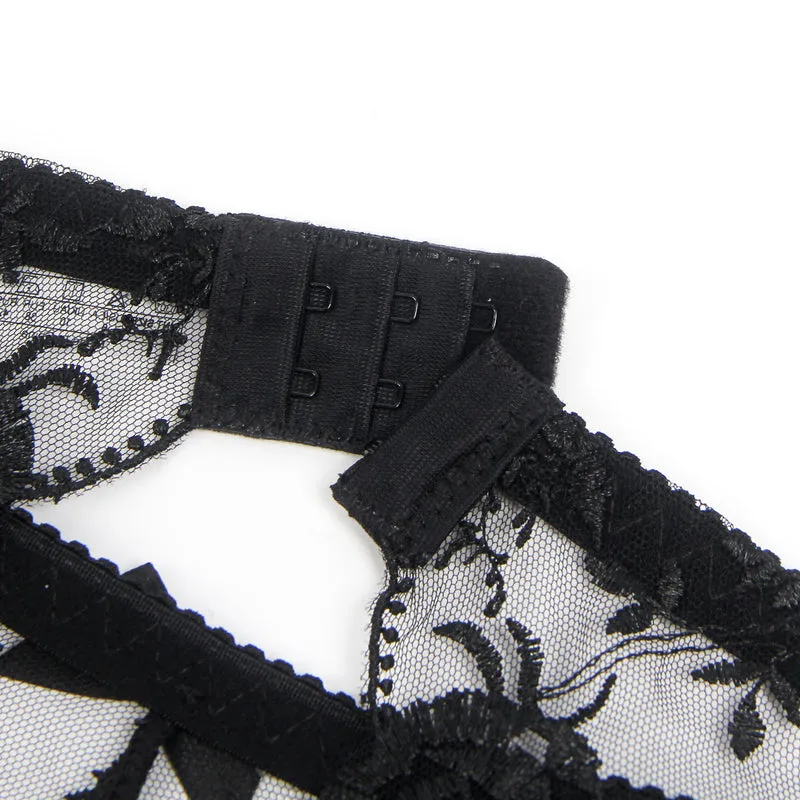 Sexy Schwarze Garter Panty aus Spitzen-Stickerei, 95% Polyester, 5% Spandex, verführerisch