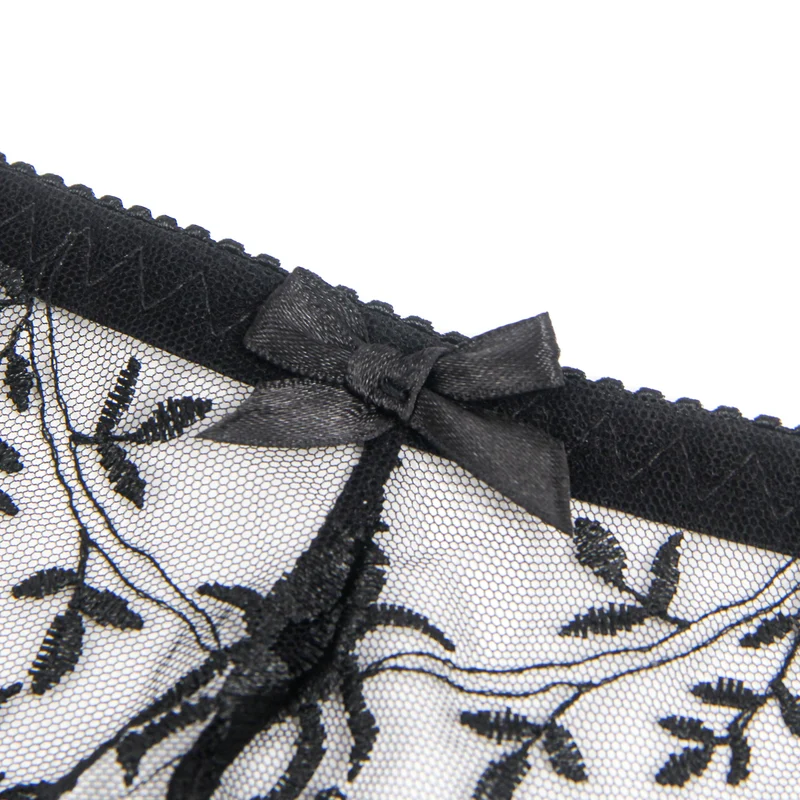 Sexy Schwarze Garter Panty aus Spitzen-Stickerei, 95% Polyester, 5% Spandex, verführerisch