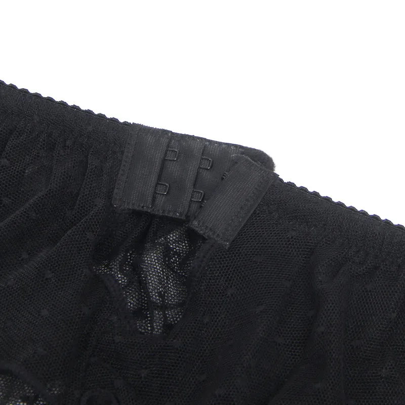 Sexy Schwarzer Garter Belt aus Mesh mit Punkten & Metall-Schnallen, 88% Nylon, 12% Spandex