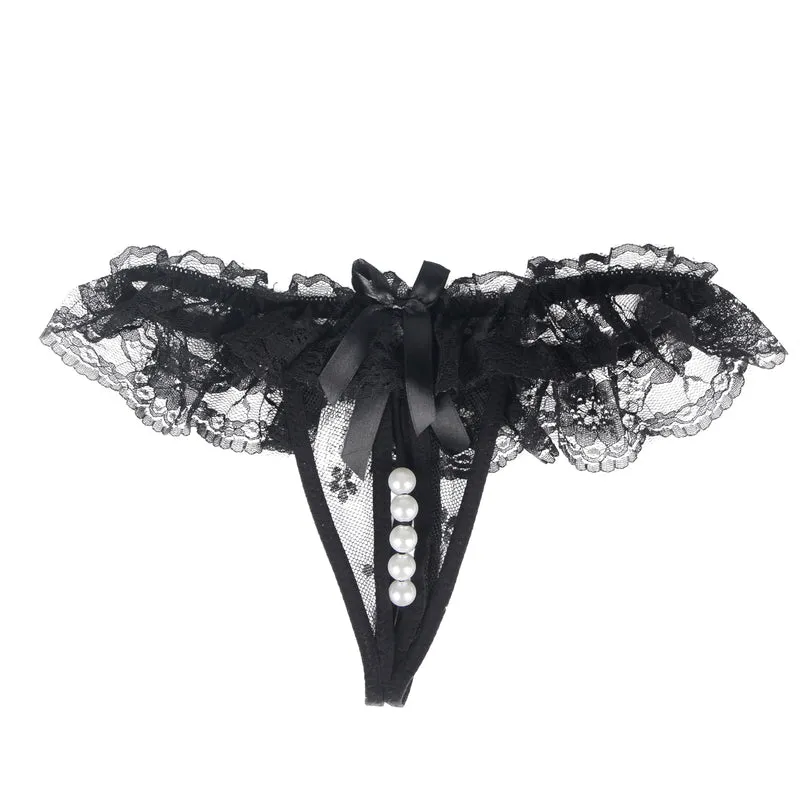 Sexy Schwarze Open-Crotch Spitze Panty, 88% Nylon, 12% Spandex, verführerisch