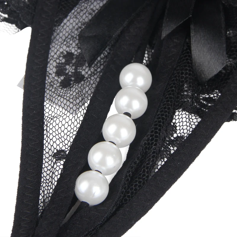 Sexy Schwarze Open-Crotch Spitze Panty, 88% Nylon, 12% Spandex, verführerisch