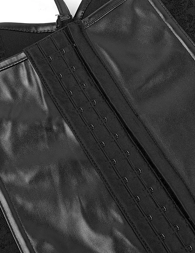 Schwarzes Korsett aus Spitze und Leder – 10 Kunststoffstäbe, formgebende Passform
