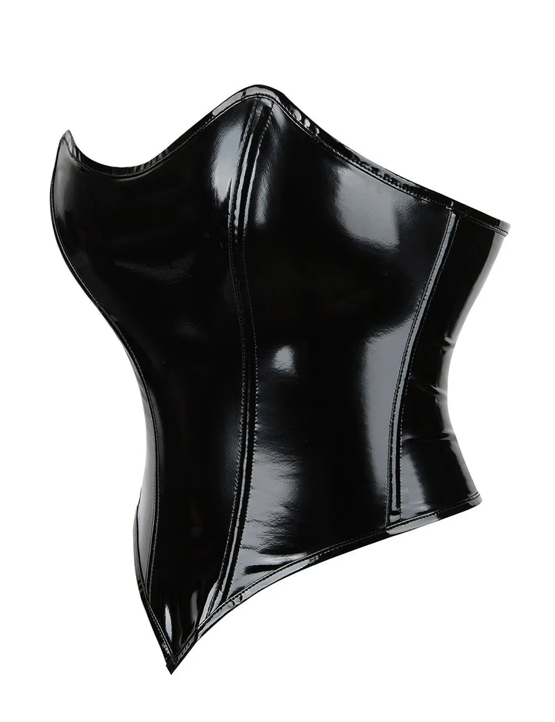 Schwarzer Lackleder-Body – Asymmetrisch, gekreuzter Rücken und 9 Stäbe